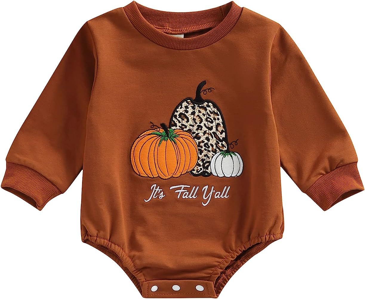Newborn Baby Boy Girl 1st Halloween Outfit Crewneck Overisized Sweatshirt Romper Pumpkin Bodysuit... | Amazon (US)