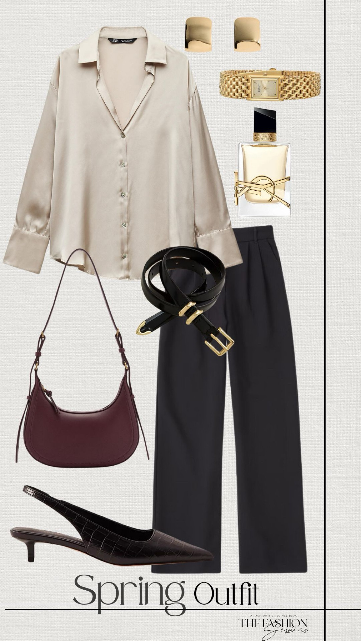 Spring Outfit | Satin Shirt | Tailored Pants | Kitten Slingback Heels | Mango Bag | YSL Perfume |

#LTKShoeCrush #LTKSeasonal #LTKStyleTip