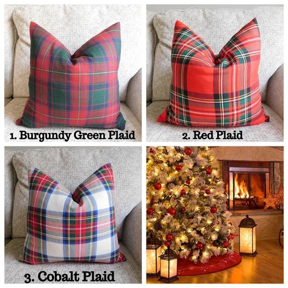 Christmas Red Plaid Burgundy Cobalt Tartan Plaid Pillow Covers Home Decor by HomeLiving Choose Si... | Etsy (US)