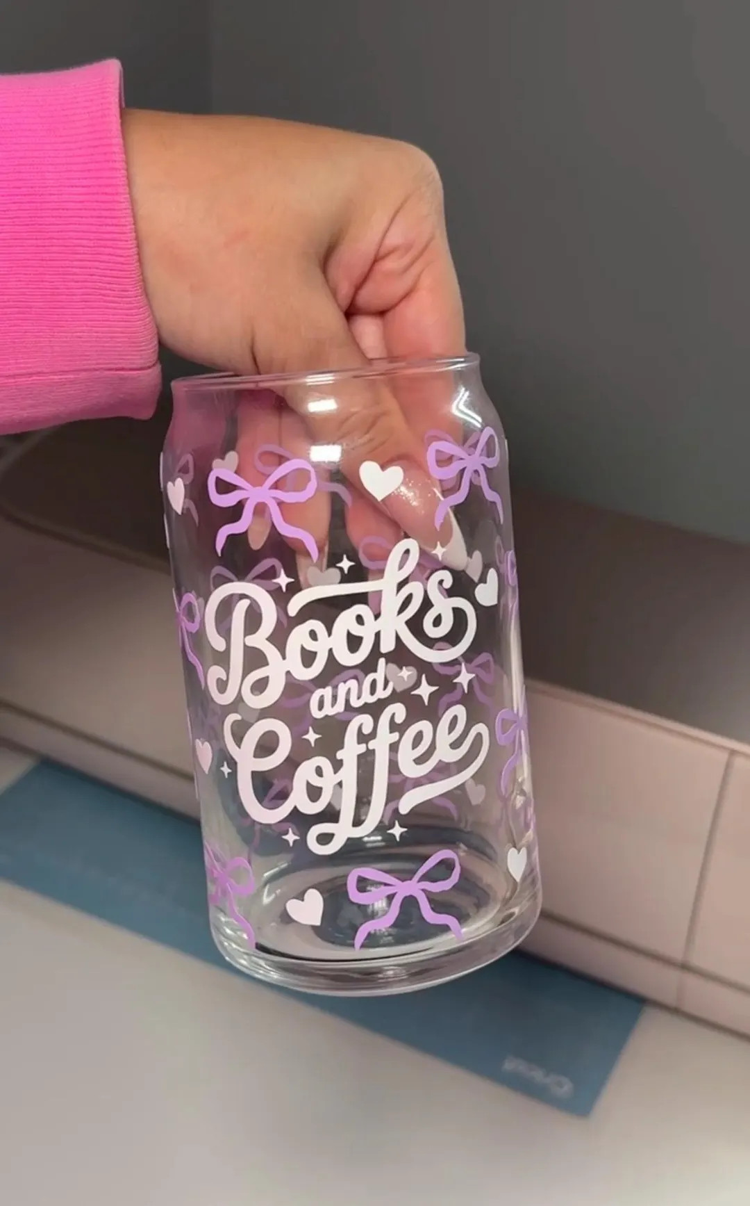 Book Lovers Cup | Books and Coffee Cup | Books and Coffee Bow Cup | Coffee Glass | Iced Coffee Gl... | Etsy (US)