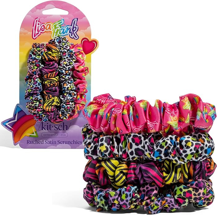 Lisa Frank x Kitsch Ruched Satin Scrunchies for Women - Softer Than Silk Scrunchies | Hair Ties N... | Amazon (US)