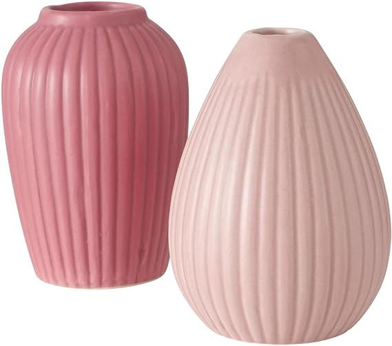 WHW Whole House Worlds Geometric Scandi Baby Vases, Set of 2, Fluted, Color Soaked Pale Pink and ... | Amazon (US)