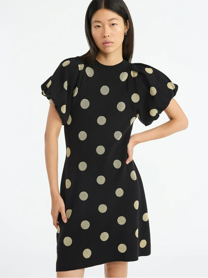 Scoop Women's and Women's Plus Sweater Dress with Puff Sleeves, Sizes XS-4X | Walmart (US)
