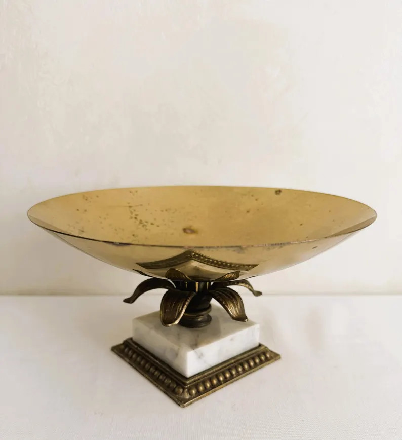 Vintage Mid Century Brass & Marble Base Fruit Bowl Dish Pedestal 9.5" - Etsy | Etsy (Global)