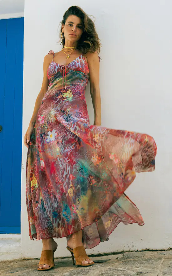Chiffon Animal Print Maxi Dress | SilkFred