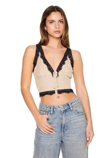 Cropped Lace-Trim Bow Cami | Forever 21
