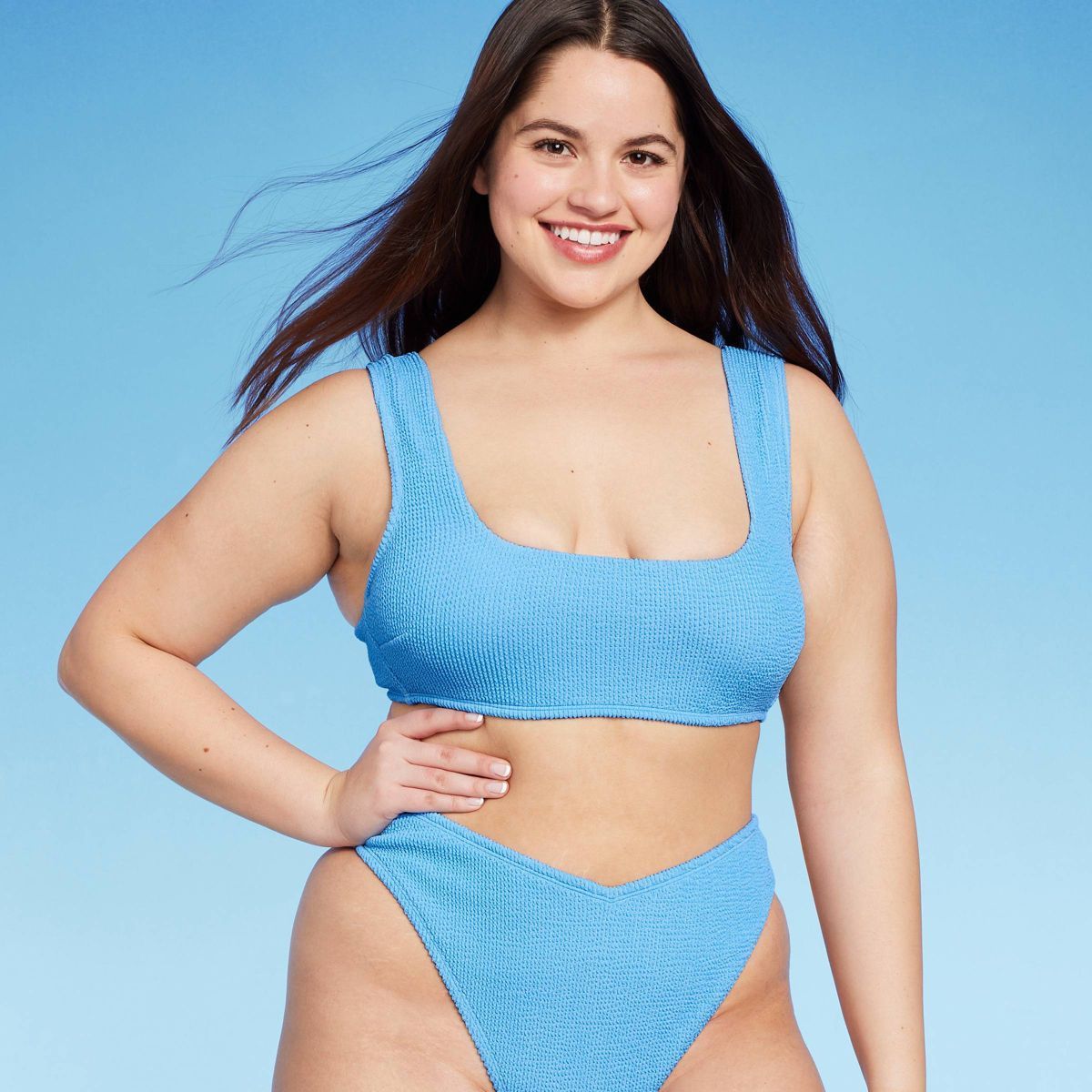 Women's Pucker Square Neck Wide Strap Bralette Bikini Top - Wild Fable™ Blue XS | Target