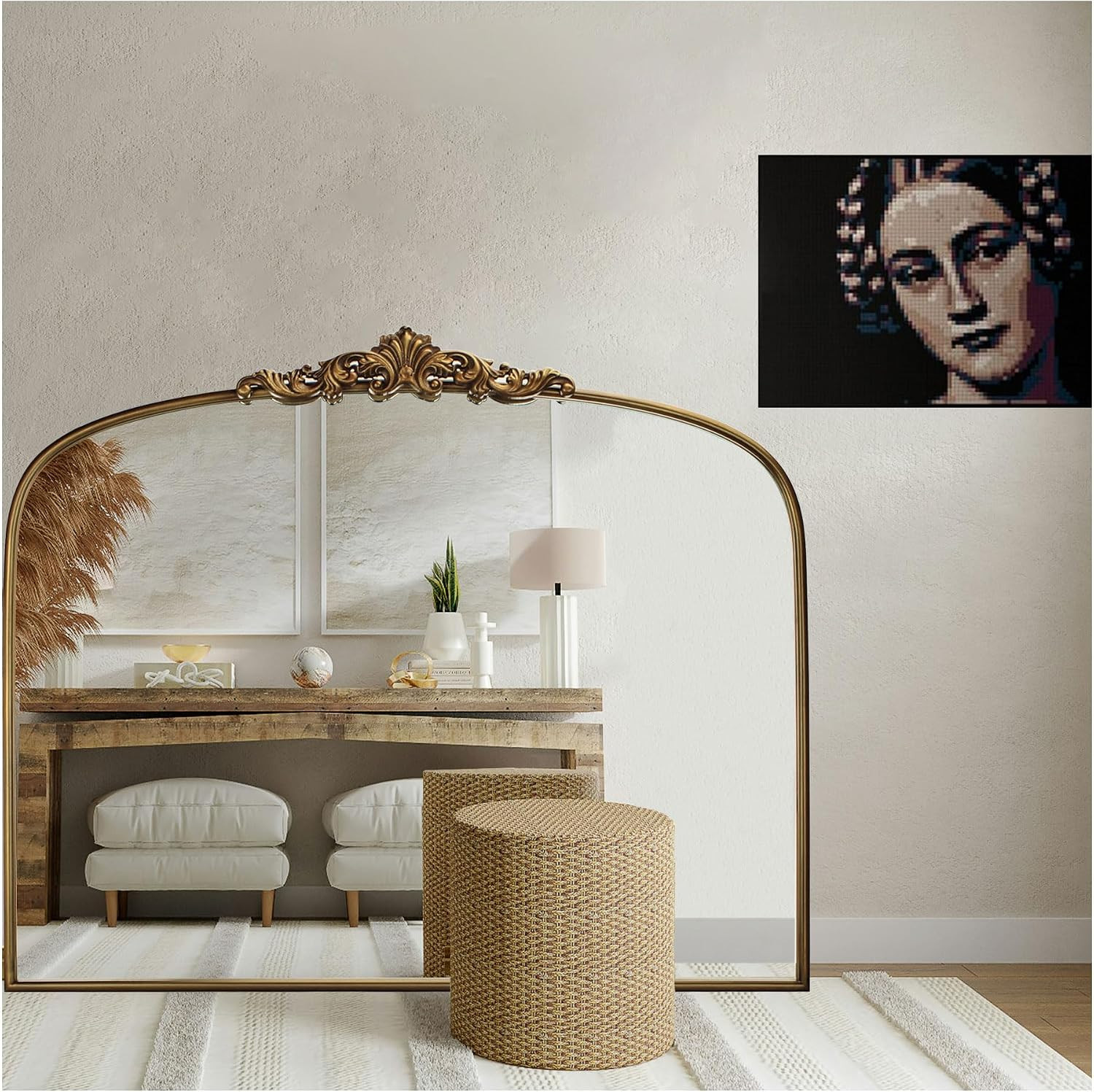 Wemily Gold Traditional Vintage Ornate Baroque Mirror - 36"X30" Arched Antique Brass Mirror with Full Metal Frame - Ideal for Entryway, Fireplace, Living Room, Hallway, Bathroom | Amazon (US)