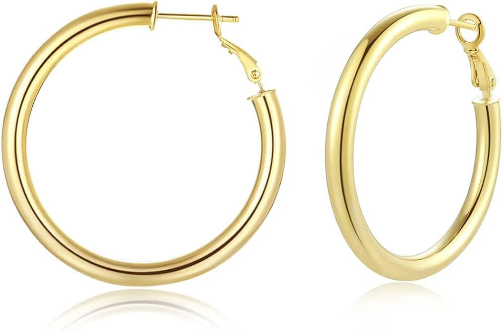 DOUBNINE Tube Hoop Earrings Lightweight Classic Chunky Thick Hoops Round for Women Girls | Amazon (US)