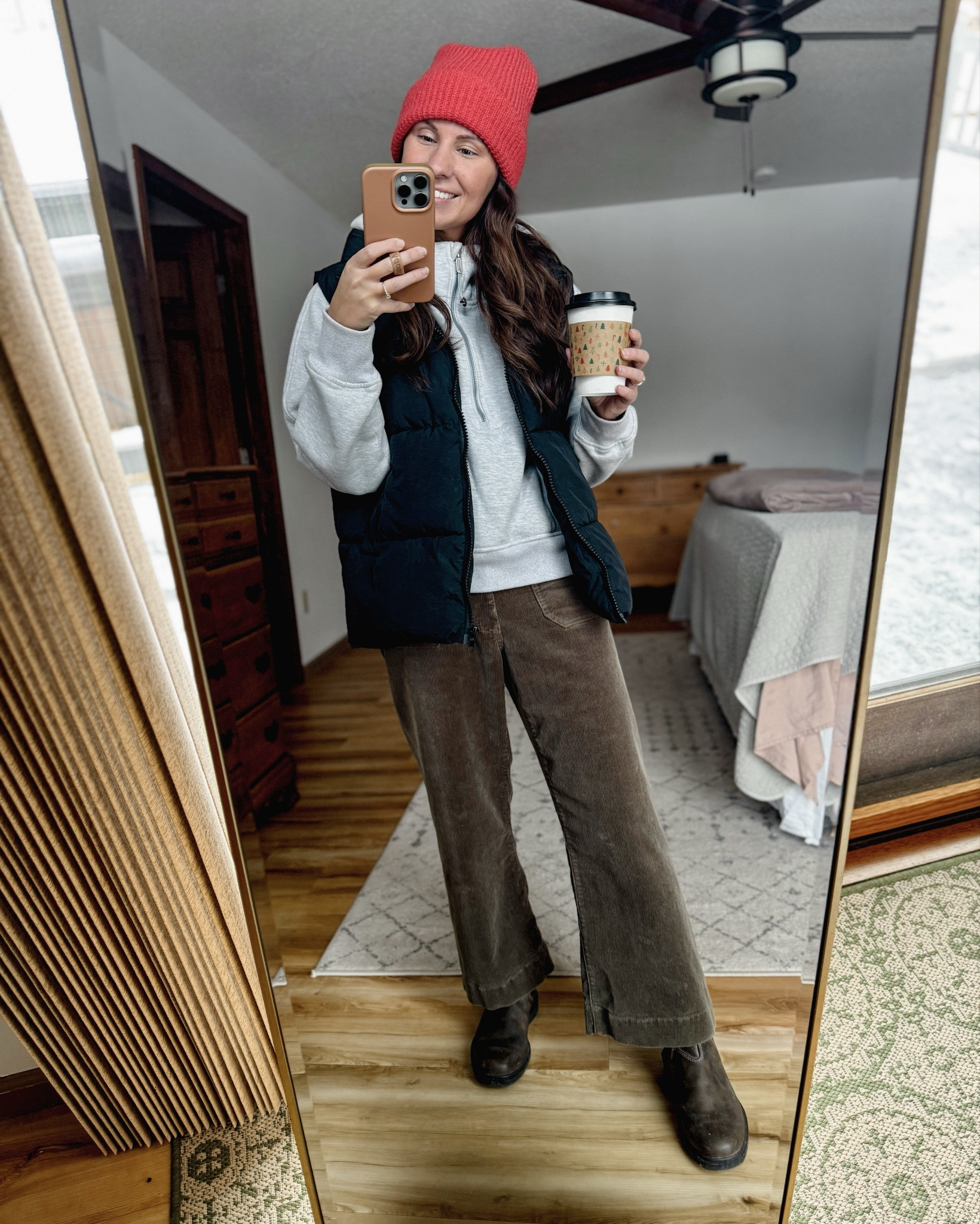 Wearing small in my tee, small in my grey hoodie, small in my black puffer vest, and 0 with a 26” inseam in my corduroy pants (seaweed color. I also linked the straight and flare corduroy pants). My boots are my true size 6! 
My hat is a few year’s old but I linked this year’s version and some similar ones. My bag is older so I linked similar. 

#LTKFindsUnder50 #LTKHoliday #LTKPetite