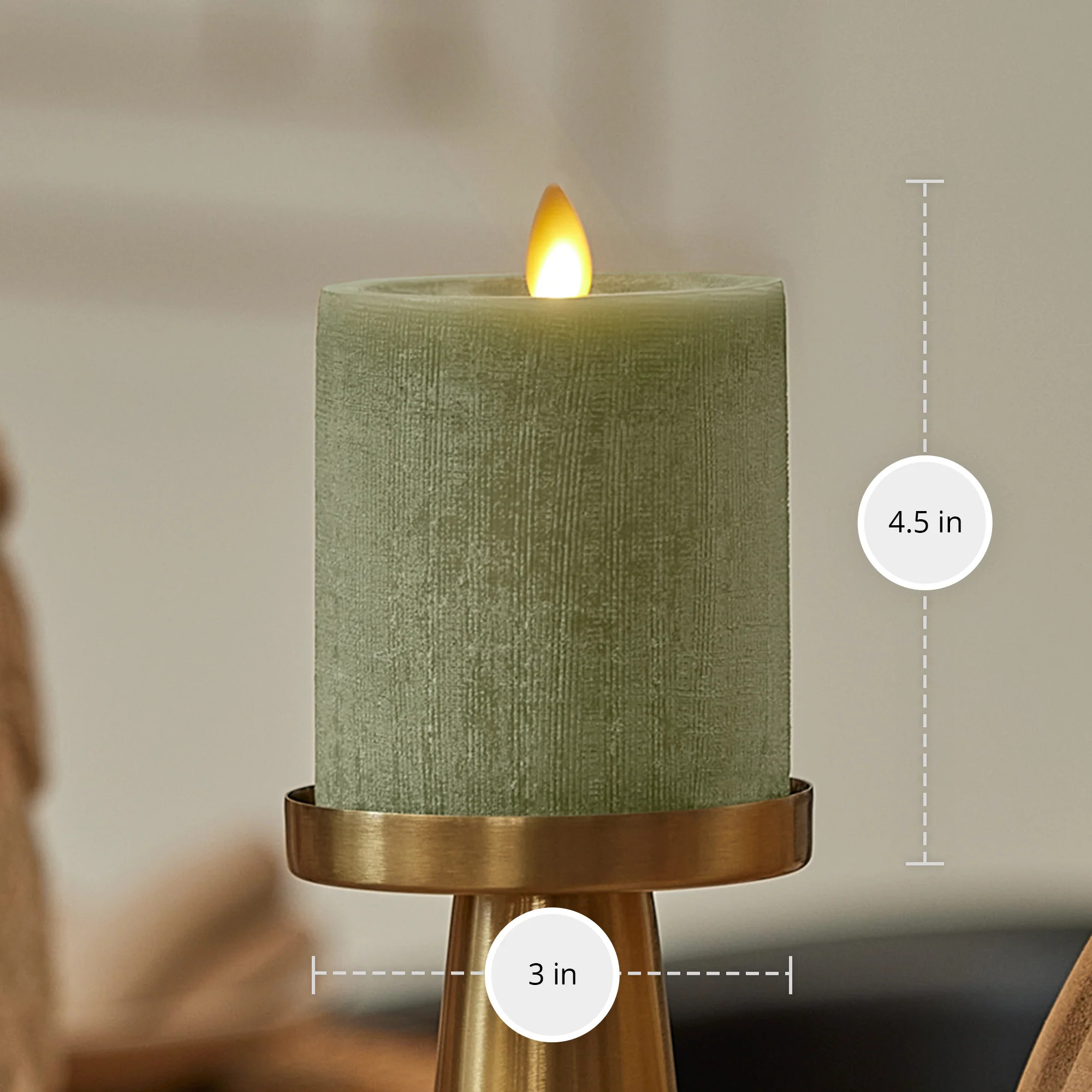 Loden Green Chalky Linen Flameless Candle Pillar | Luminara