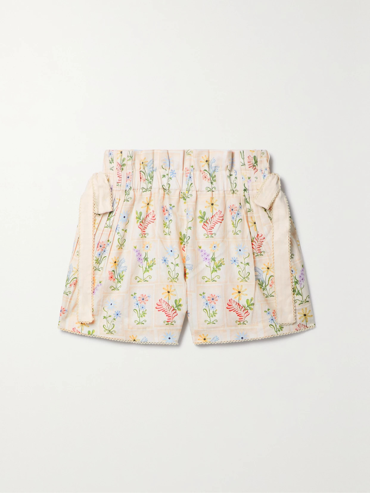 Agua by Agua Bendita - Janeiro Pradera Bow-detailed Floral-print Linen-gauze Shorts - Neutrals | NET-A-PORTER (US)