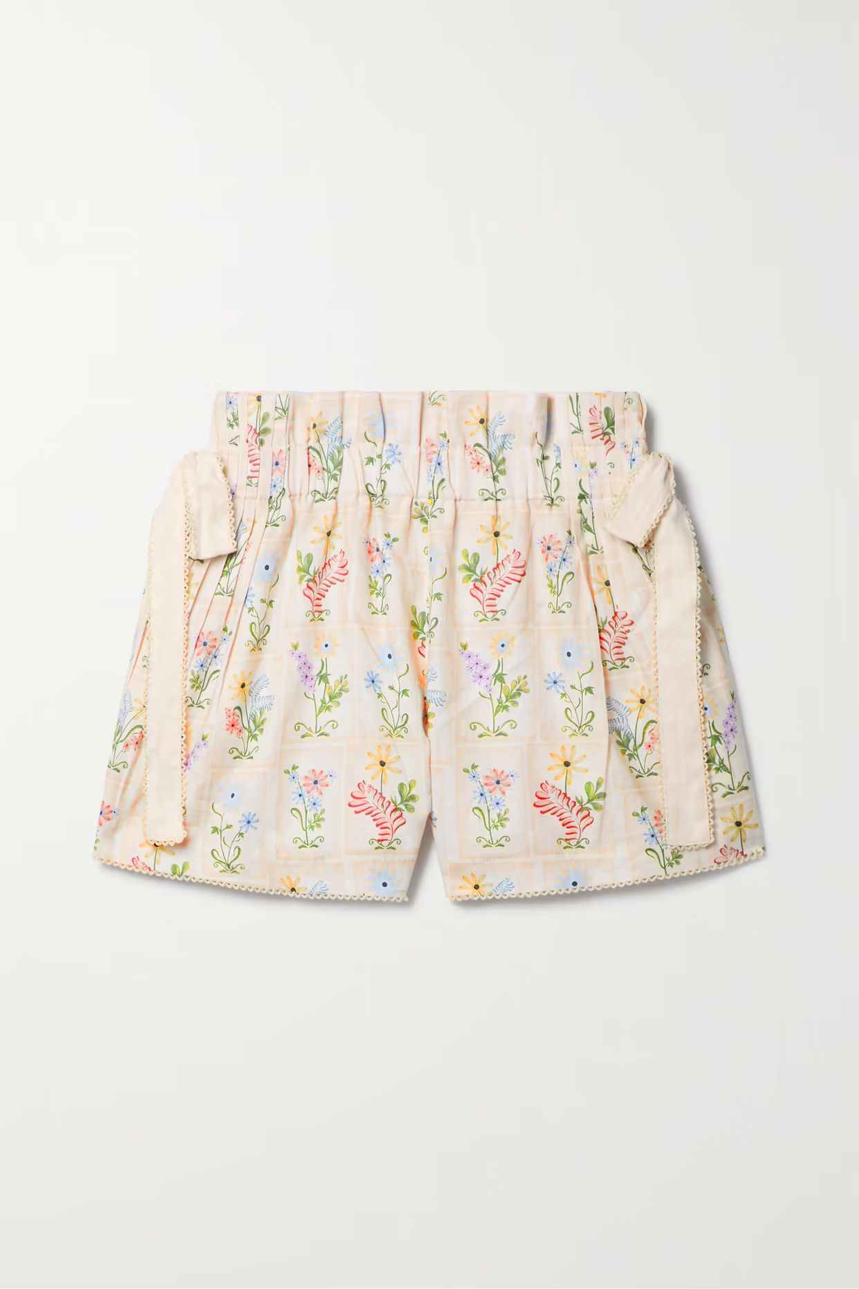 Agua by Agua Bendita - Janeiro Pradera Bow-detailed Floral-print Linen-gauze Shorts - Neutrals | NET-A-PORTER (US)