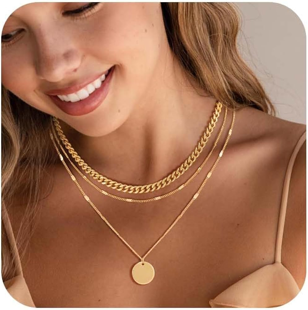 Layered Gold Silver Necklaces for Women, Stackable Stack 14K Real Gold Plated Silver Chain Neckla... | Amazon (US)