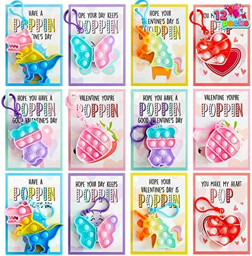 JOYIN 12 Packs Valentine's Day Cards with Pop Fidget Keychain Toys, Stress Anxiety Relief Fidget ... | Amazon (US)