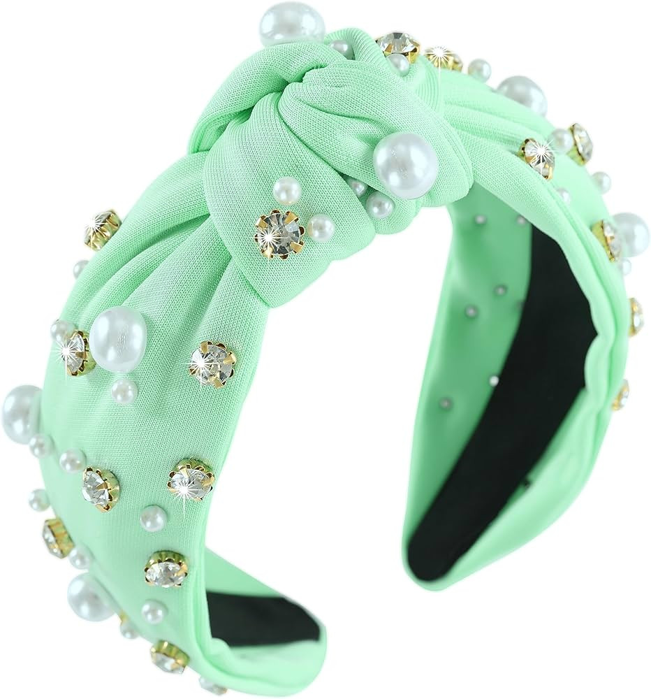 Pearl Knotted Women Headband Sparkle Rhinestone Jeweled Headband Wide Knot Crystal Embellished Ha... | Amazon (US)