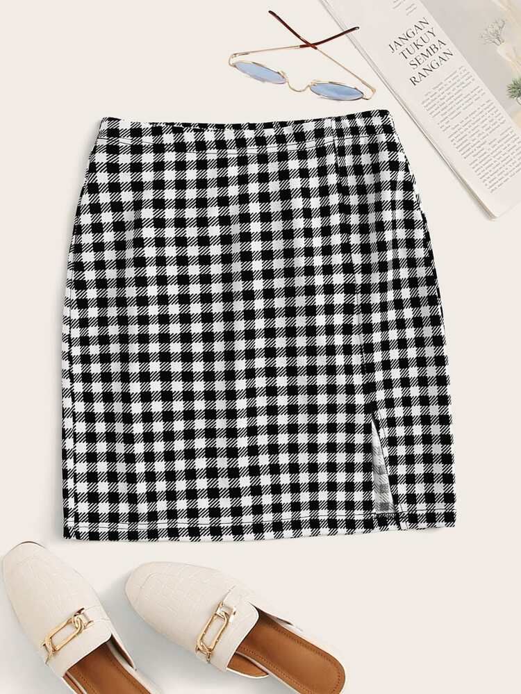 SHEIN Buffalo Plaid High-Rise Mini Skirt | SHEIN