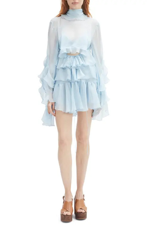 Bardot Anyssa Ruffle Cutout Long Sleeve Minidress in Soft Blue at Nordstrom, Size 10 | Nordstrom