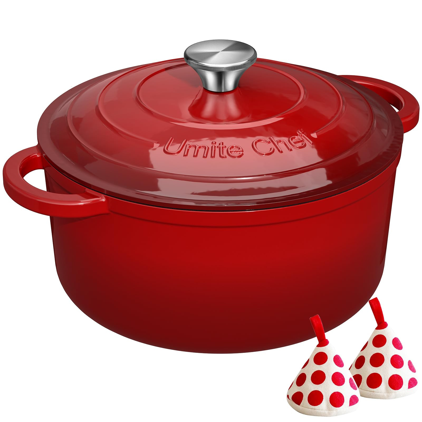 Enameled Cast Iron Dutch Oven - Umite Chef 5QT Pot with Lid & Cotton Potholders - Heavy-Duty Cook... | Amazon (US)