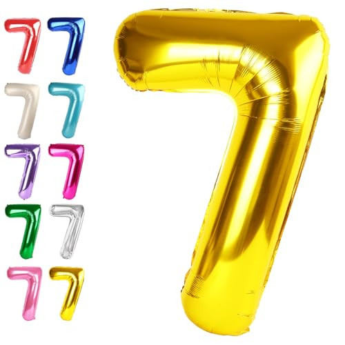 Digital Number 7 Gold Birthday Balloon 40 Inch, Foil Balloons for 7 17 27 70 77 Party Decorations Supplies, Mylar Numbers Balloon for Seven Wedding Anniversary | Amazon (US)