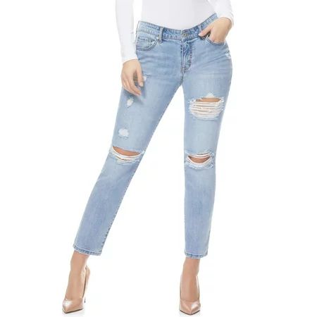 Sofia Jeans by Sofia Vergara Bagi Boyfriend Destructed Mid Rise Jeans with Roll Cuff, Women?s | Walmart (US)