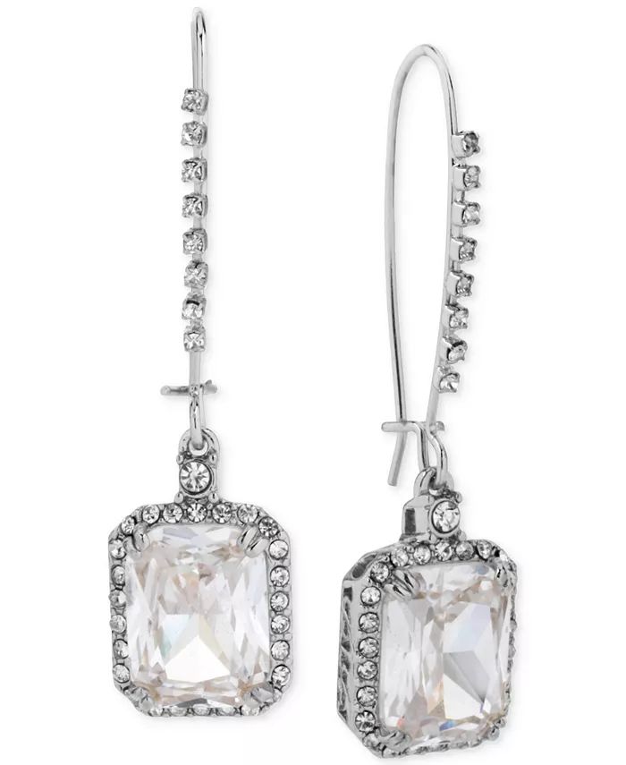 Betsey Johnson Silver-Tone Crystal and Pavé Square Drop Earrings - Macy's | Macys (US)