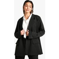 boohoo Women's Oversized Tailored Pinstripe Blazer in Black | Size: 8 | Woven | boohoo (US & Canada)