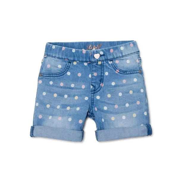 Vigoss Girls Polka Dot Rolled Cuff Mid Length Denim Jean Shorts, Sizes 4-14 | Walmart (US)