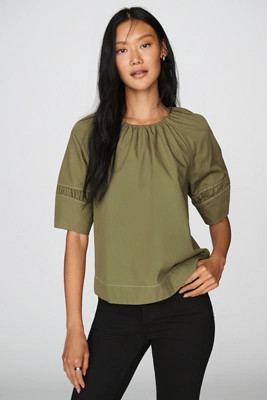 Maeve 100% Cotton Smocked Short-Sleeve Blouse | Anthropologie (US)
