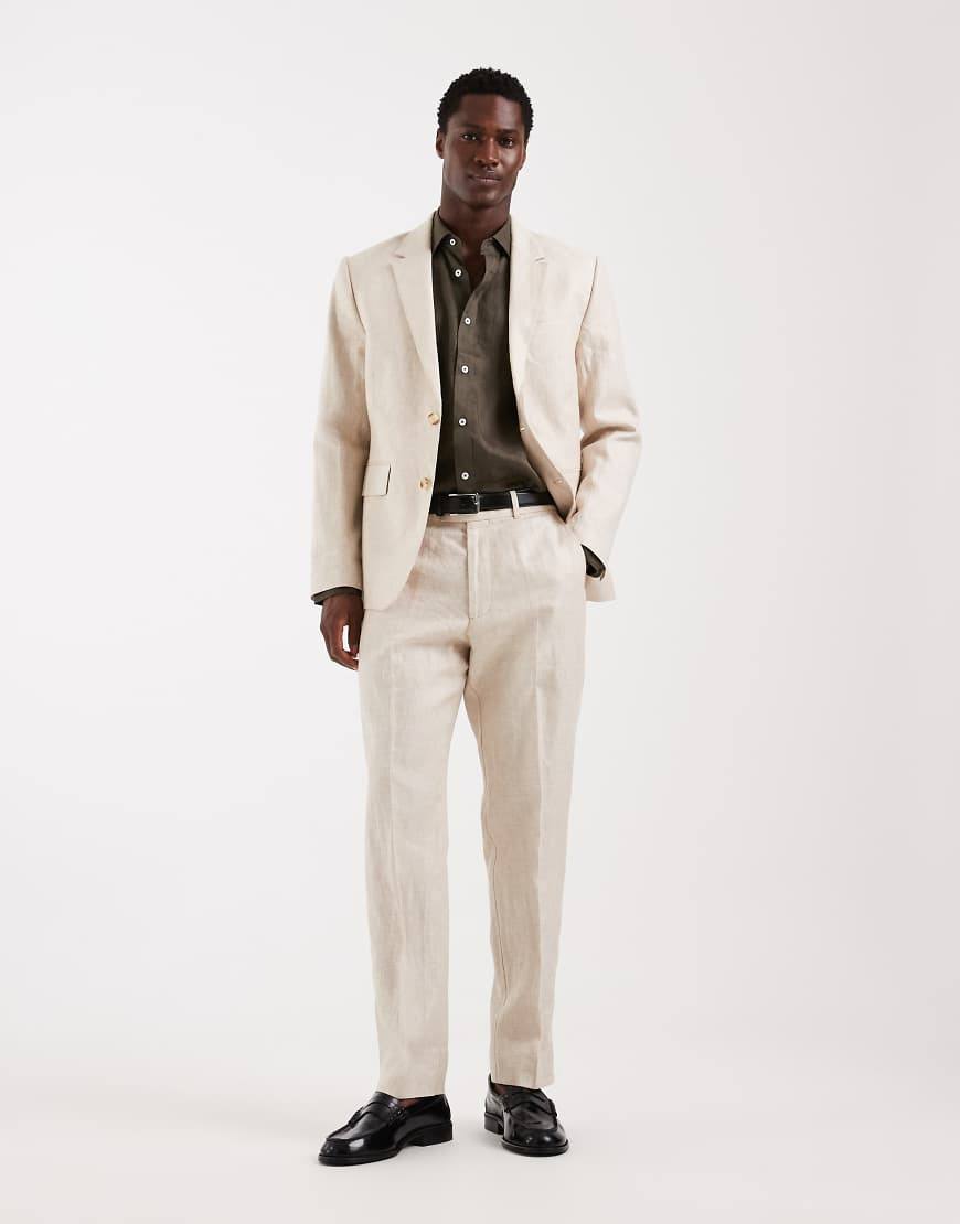 Abercrombie & Fitch linen collins slim suit trousers co-ord in beige-Neutral | ASOS (Global)