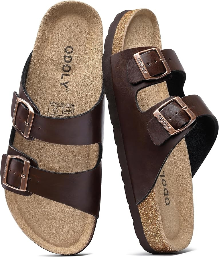 Men's Cork Footbed Slide Sandal, Arch Support Summer Outdoor Sandals with Adjustable Buckle for M... | Amazon (US)