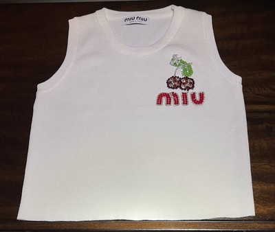 Miu Miu Cherry Knit Ribbed Jersey Top Never Worn | eBay US