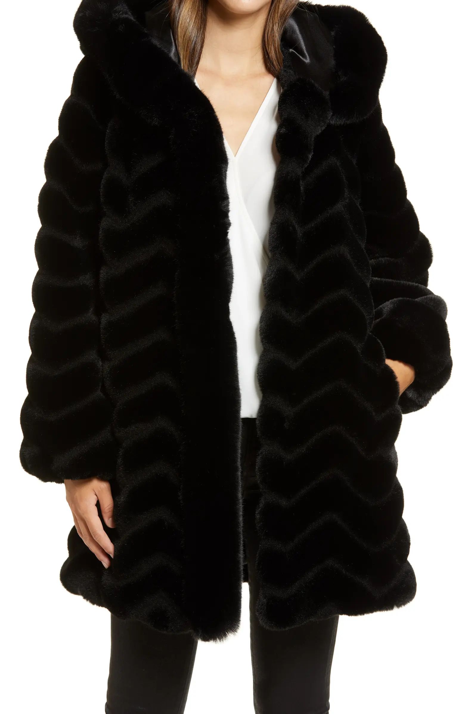Gallery Grooved Faux Fur Hooded Jacket | Nordstrom | Nordstrom
