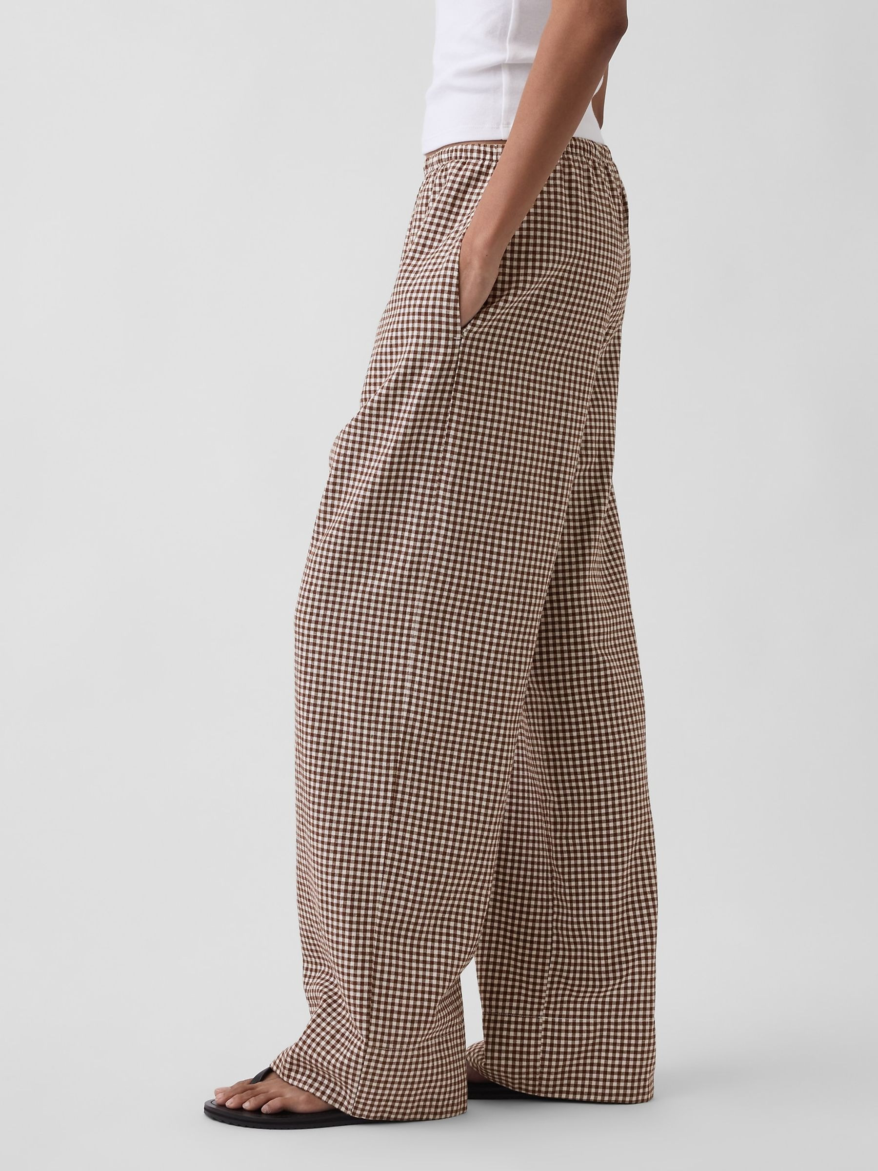 Brown Gingham Linen Wide Leg Trousers | Gap | GAP UK