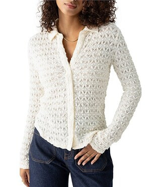 Sanctuary Pucker Up Dreamgirl Lace Point Collar Neck Long Sleeve Button Front Top | Dillard's | Dillard's