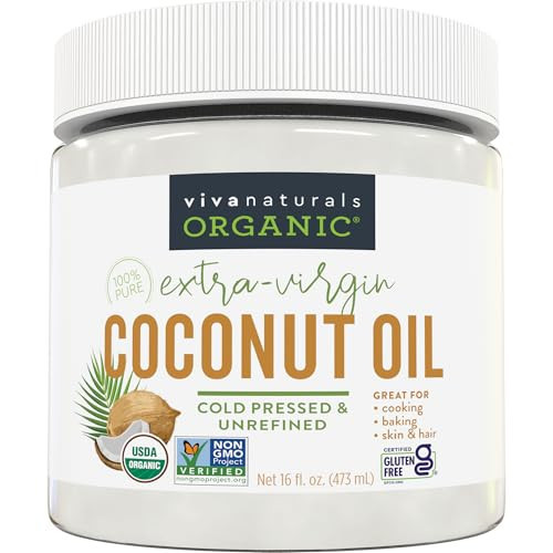 Viva Naturals Organic Coconut Oil - Unrefined, Cold-Pressed Extra Virgin Coconut Oil, USDA Organic and Non-GMO Cooking Oil, Great as Hair Oil and Skin Oil, 16 Fl Oz | Amazon (US)