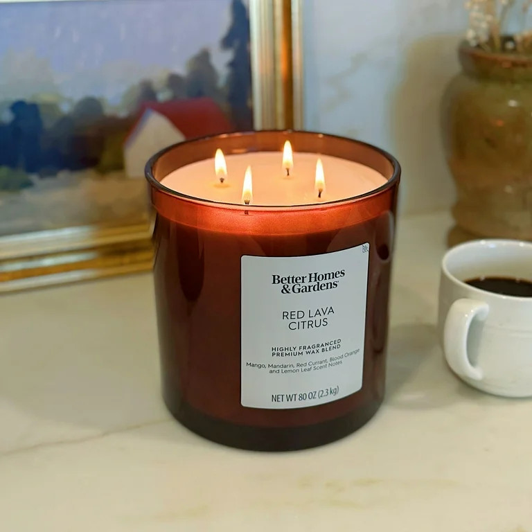 Better Homes & Gardens Red Lava Citrus Scented 4-Wick Oversized Jar Candle, 80 oz | Walmart (US)