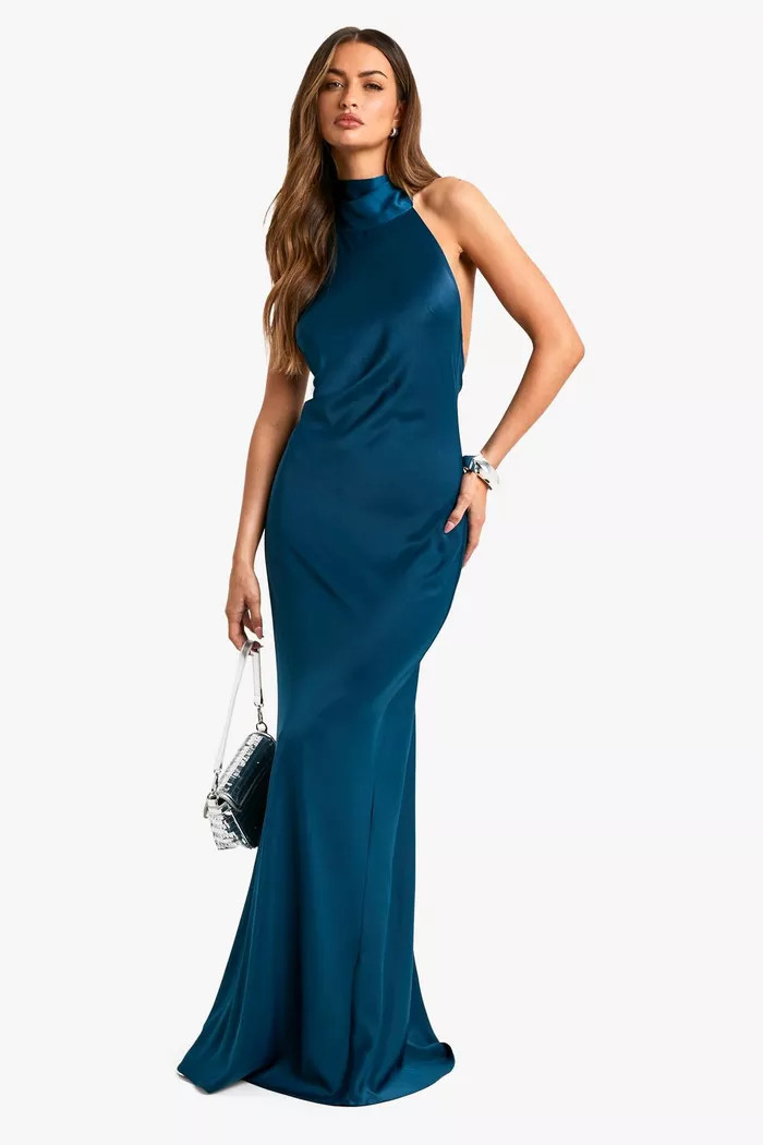 Satin Halterneck Maxi Dress | Boohoo.com (UK & IE)
