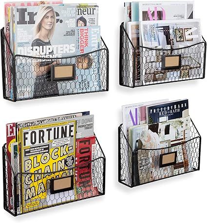 Wall35 Cestino Magazine Rack File Organizer and Mail Holder for Wall, Metal Chicken Wire Basket S... | Amazon (US)