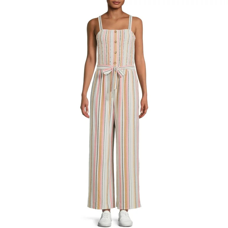 No Boundaries Juniors' Smocked Jumpsuit with Belt No Boundaries Juniors Smocked Jumpsuit with Bel... | Walmart (US)