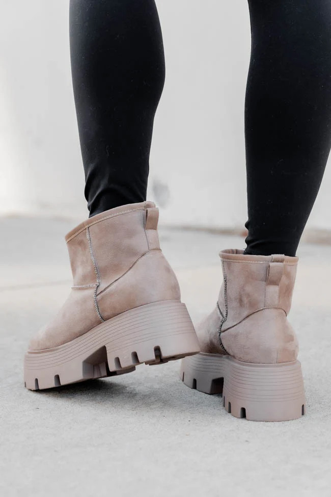 Kate Beige Suede Lug Ankle Bootie | Pink Lily