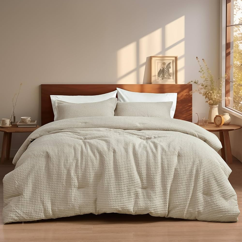PHF 3 Pieces Waffle Weave Comforter Set King Size, Lightweight Breathable Comfy Bedding Set for A... | Amazon (US)