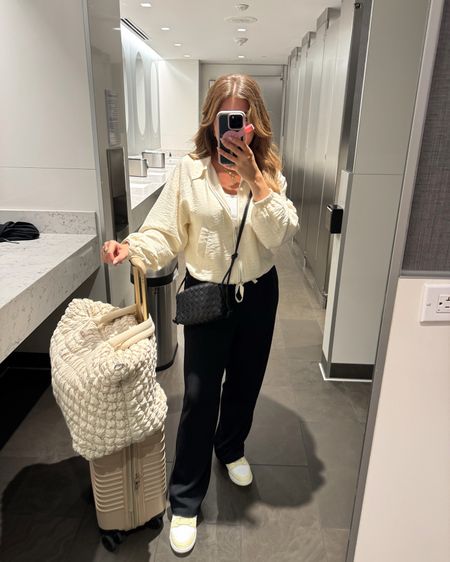 AIRPORT OUTFIT ✈️ wearing a small in the jacket, tank, and trousers, all fit tts. The jacket is great for traveling because it is lightweight with a relaxed fit! 

Airport Outfit, Travel Outfit, Airport OOTD, Travel OOTD, Madison Payne

#LTKTravel #LTKStyleTip 

#LTKSeasonal