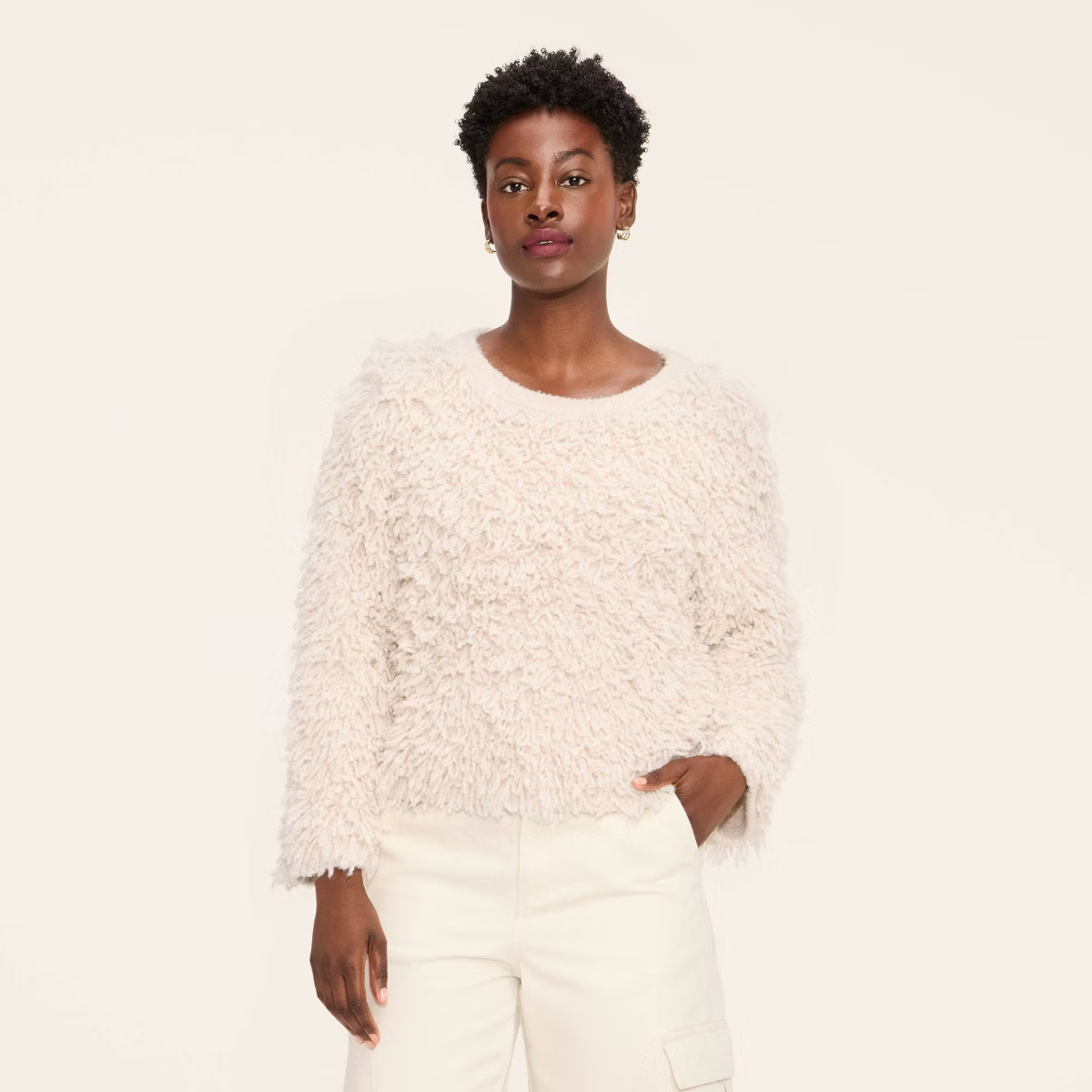 Women's Loopy Yarn Crewneck Pullover Sweater - Woolrich x Target Cream XS | Target