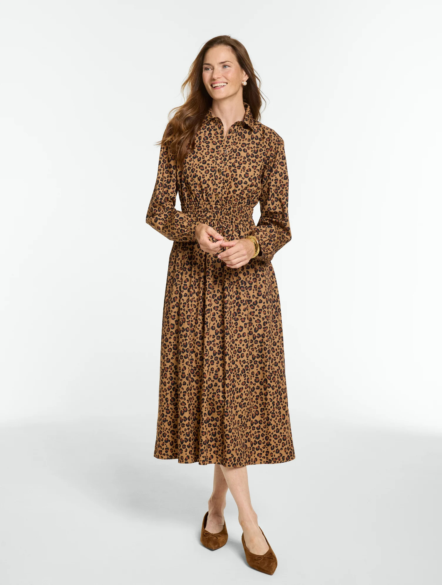 Plus Petite - Poplin Shirtdress - Lavish Leopard - Tobacco - 14 - 100% Cotton Talbots | Talbots