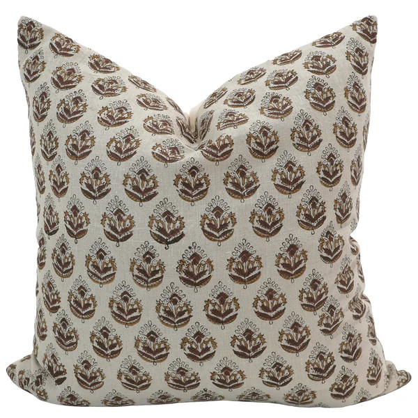 Brown Flower Block Print Pillow Cover | Hackner Home (US)
