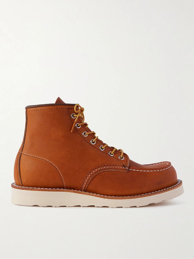 Rugged moc-toe work boots in brown leather