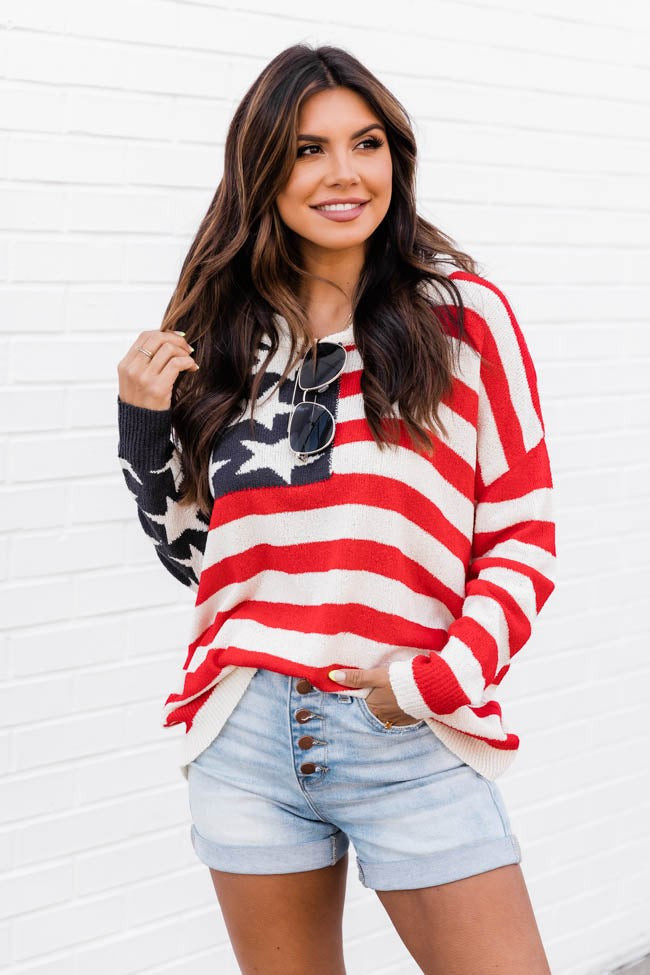 My Last Wish American Flag Ivory Sweater | Pink Lily