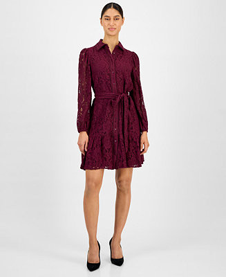 Women's Lace Tie-Waist Tiered Shirtdress | Macy's