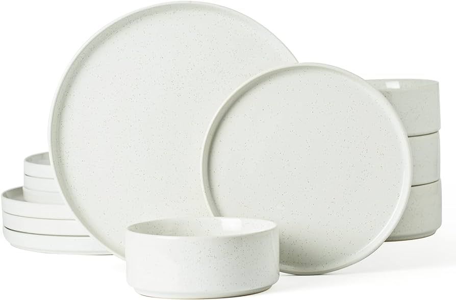 Famiware Nebula Plates and Bowls Set, 12 Pieces Dinnerware Sets, Dishes Set for 4, White | Amazon (US)